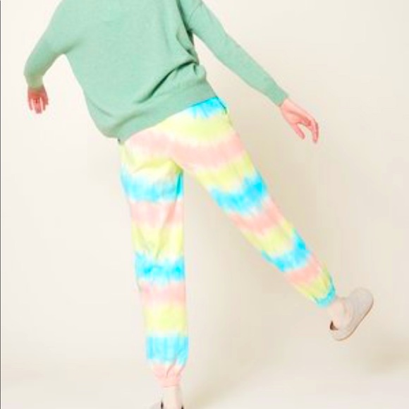 New Clare V x Anthropologie Eyes XS Tie-Dye Pastel Pink Yellow Fleece Joggers - Picture 3 of 5